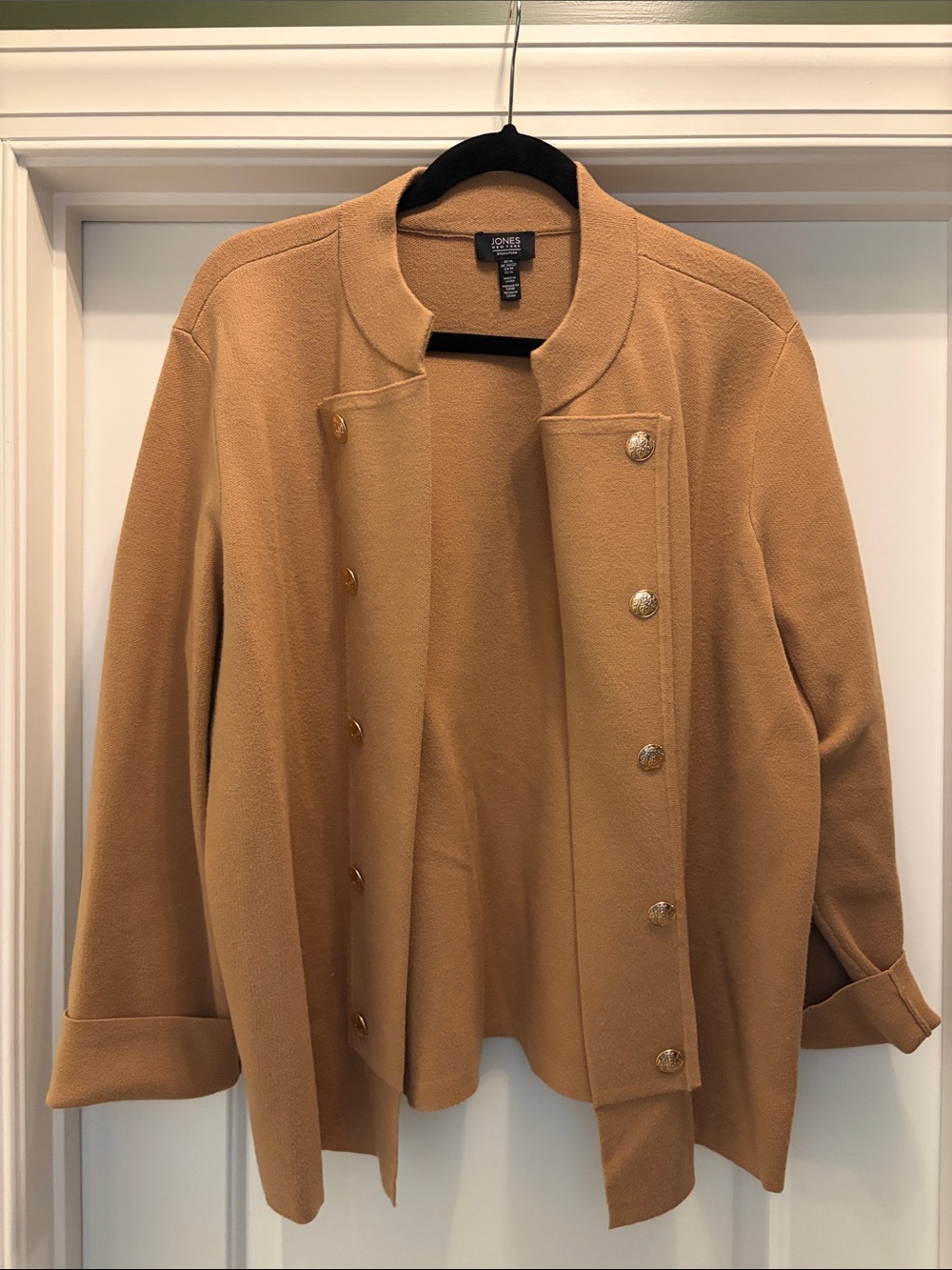 Jones New York Camel Double-Breasted Military-Style Coat